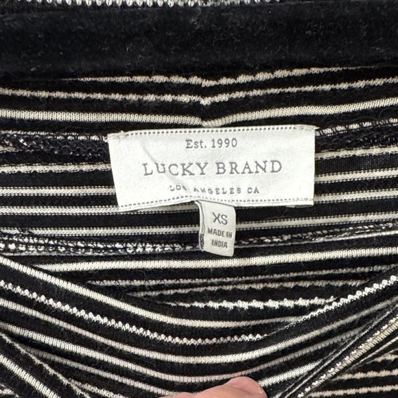 Lucky Brand Black and Cream Striped Long Sleeve Off the Shoulder Blouse - Picture 2 of 3